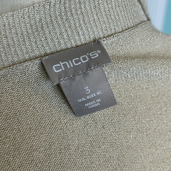 Chico's Shine Cardigan Women's XL Gold Metallic Longline Open Pointelle - Picture 9 of 9